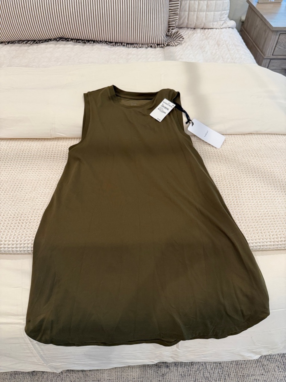 Varley Olive Green Sleeveless Swing Dress